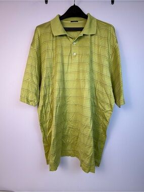 Marbas Men’s Green Striped Knit Polo Golf Shirt Collared Button Short Sleeve 2XL
